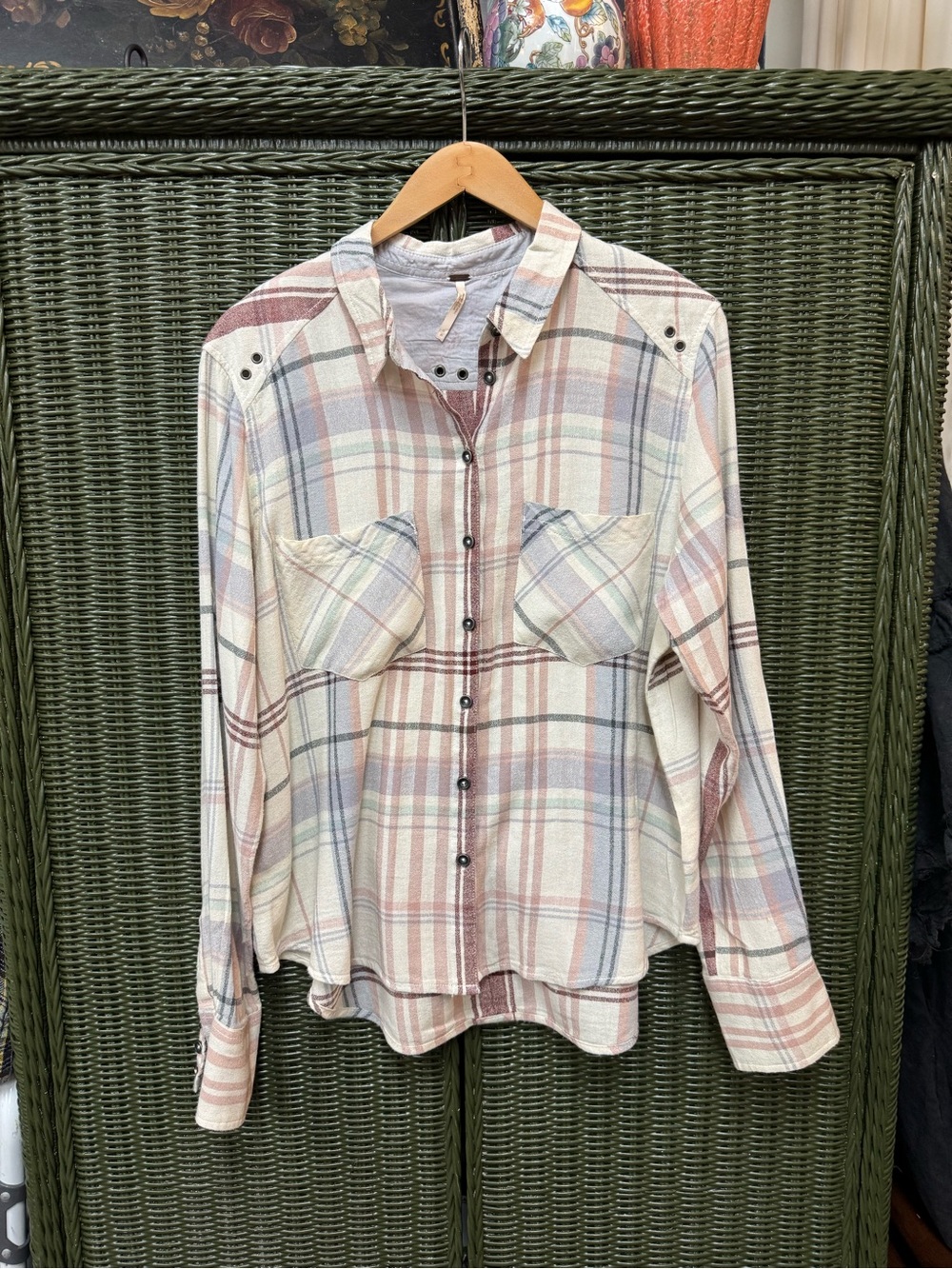 Free People Plaid Grommet Shirt S